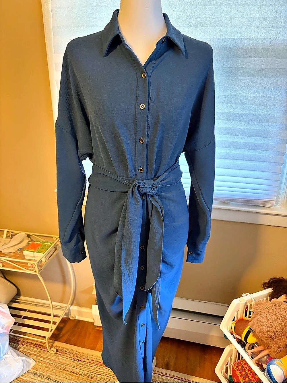 JAPPAREL Long Sleeve Midi Dress in Blue Size Small